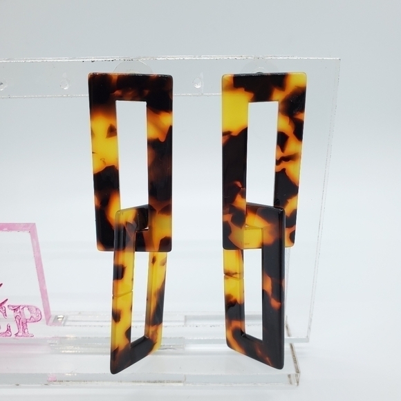 Retro Tortoise turtle shell rectangle dangle stud - Picture 2 of 4